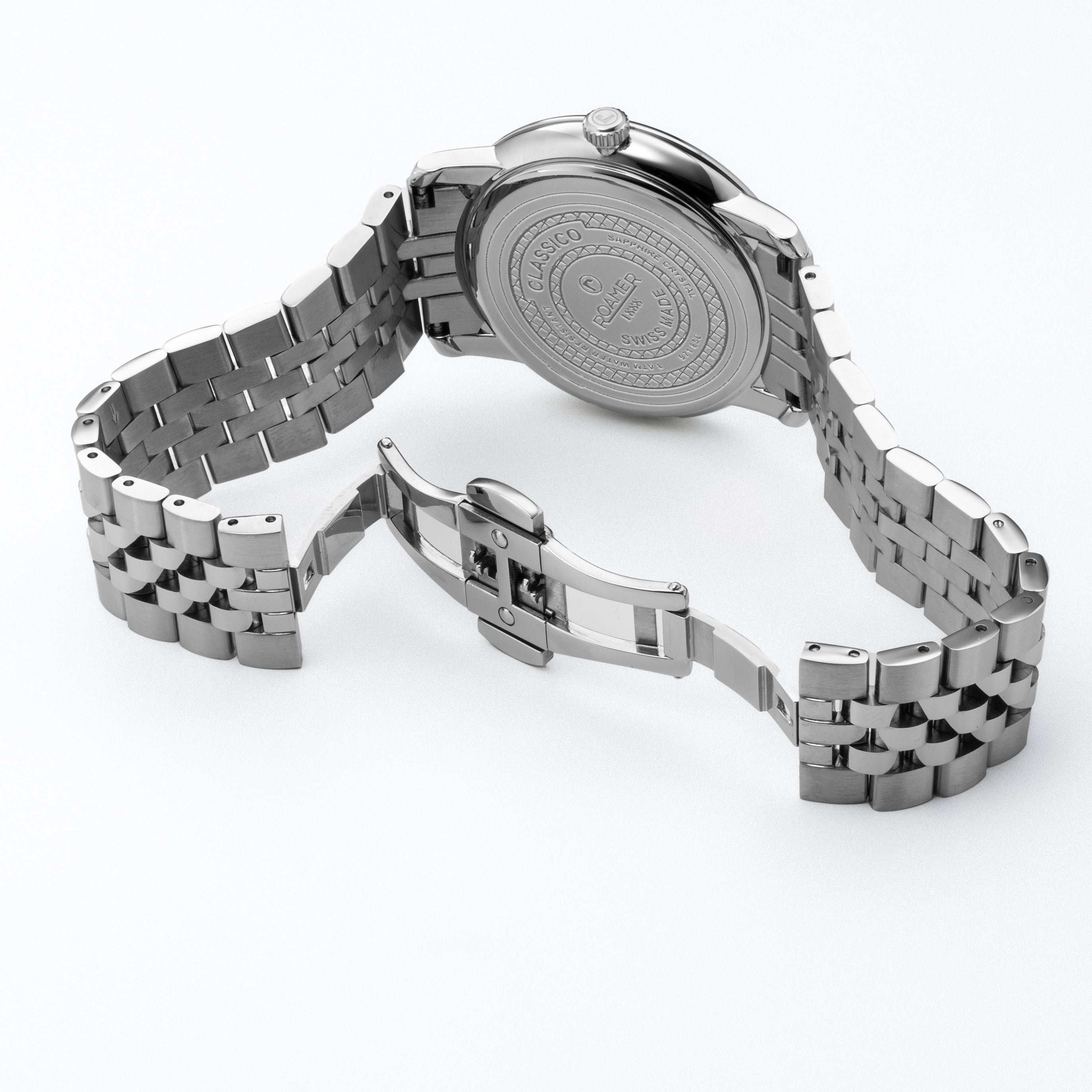 Classico Gents 40 mm Quartz Three-Hand Date White Dial Silver Bracelet Sapphire glass Stainless Steel swiss watch