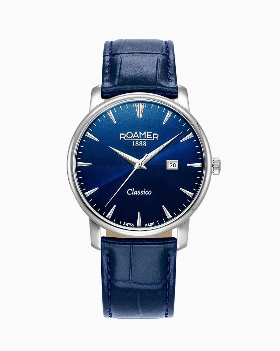 Classico Gents 40 mm Quartz Three-Hand Date Blue Leather Strap Sapphire glass Stainless Steel swiss watch