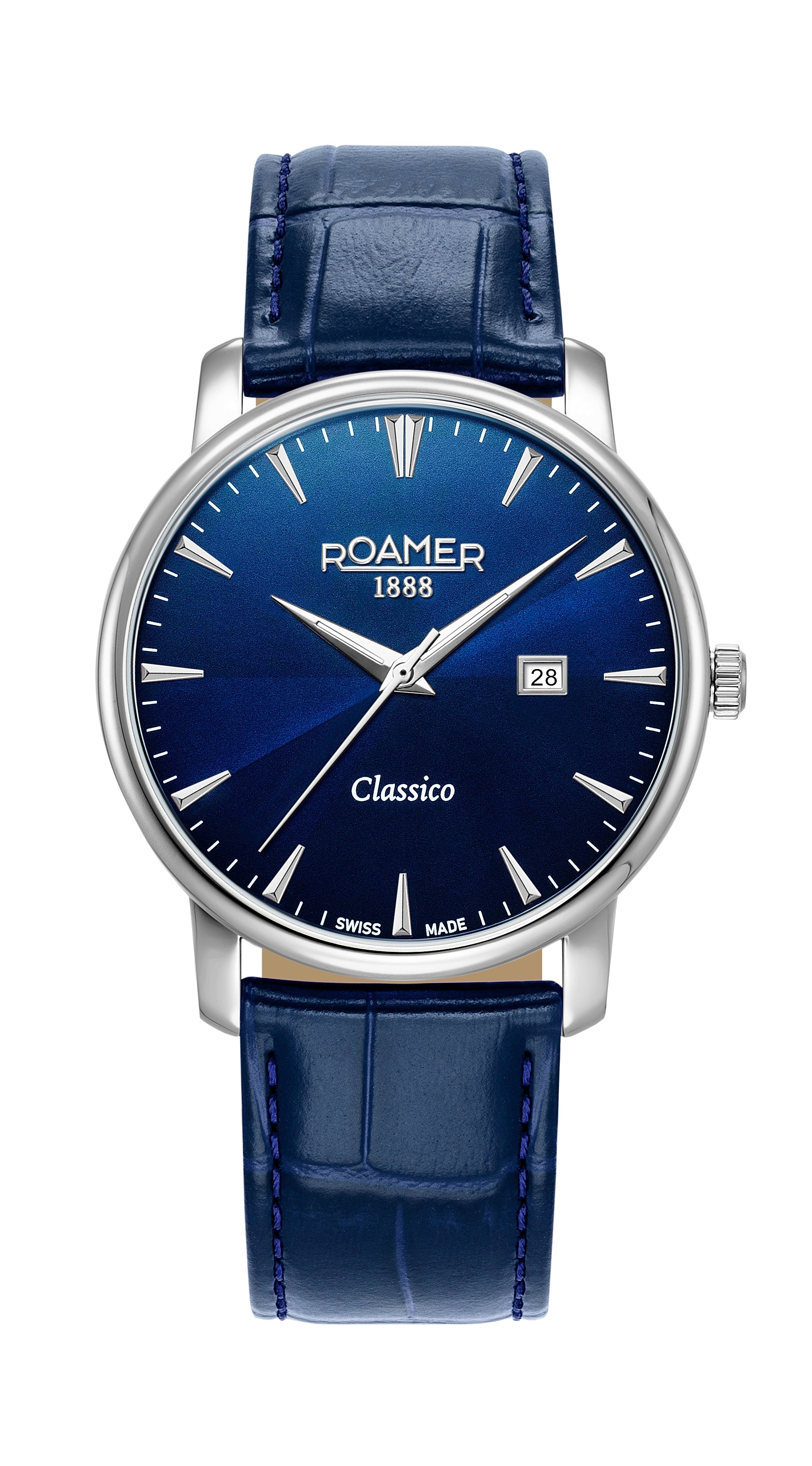 Classico Gents 40 mm Quartz Three-Hand Date Blue Leather Strap Sapphire glass Stainless Steel swiss watch