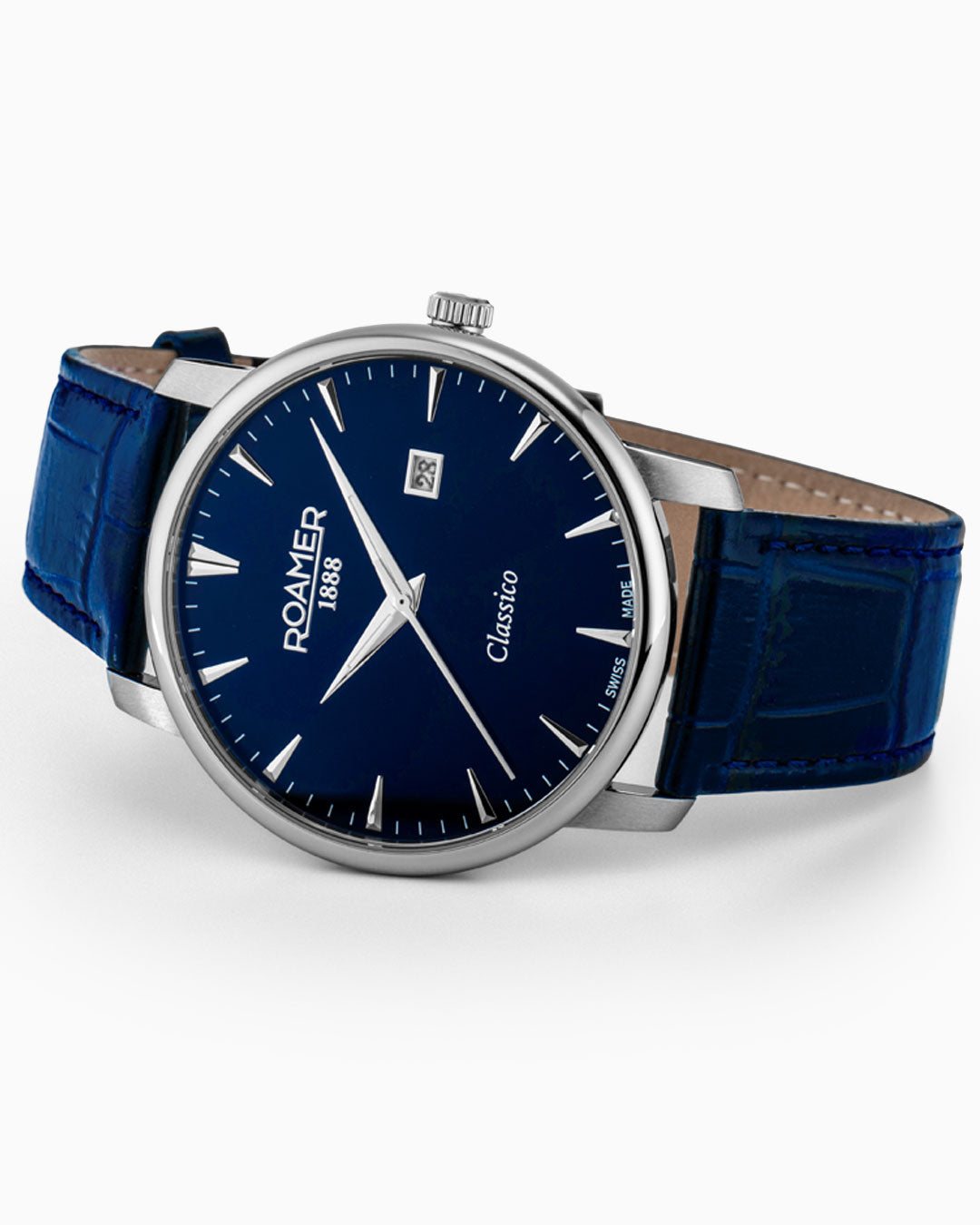 Classico Gents 40 mm Quartz Three-Hand Date Blue Leather Strap Sapphire glass Stainless Steel swiss watch