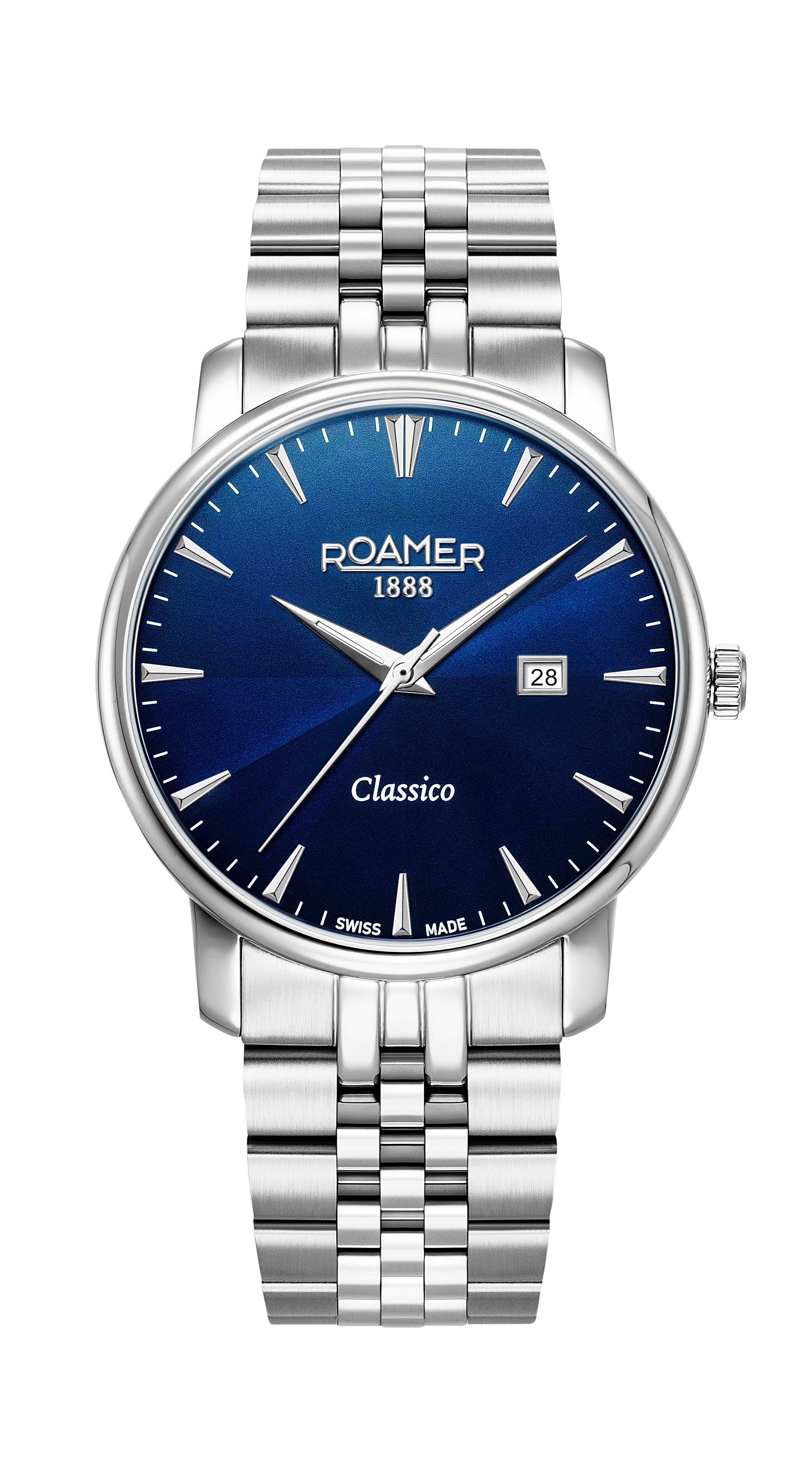 Classico Gents 40 mm Quartz Three-Hand Date Blue Sunray Dial Silver Bracelet Sapphire glass Stainless Steel swiss watch