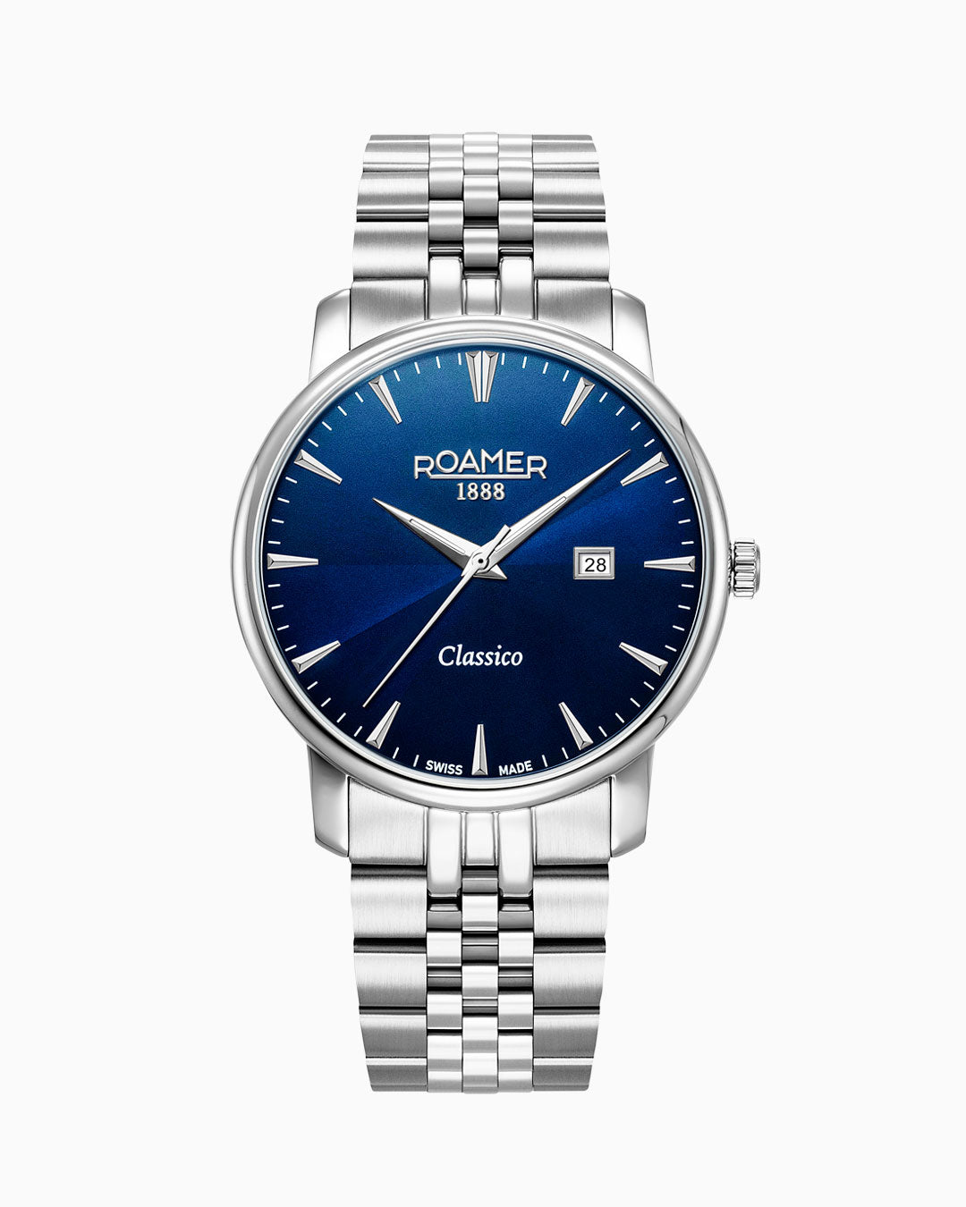 Classico Gents 40 mm Quartz Three-Hand Date Blue Sunray Dial Silver Bracelet Sapphire glass Stainless Steel swiss watch