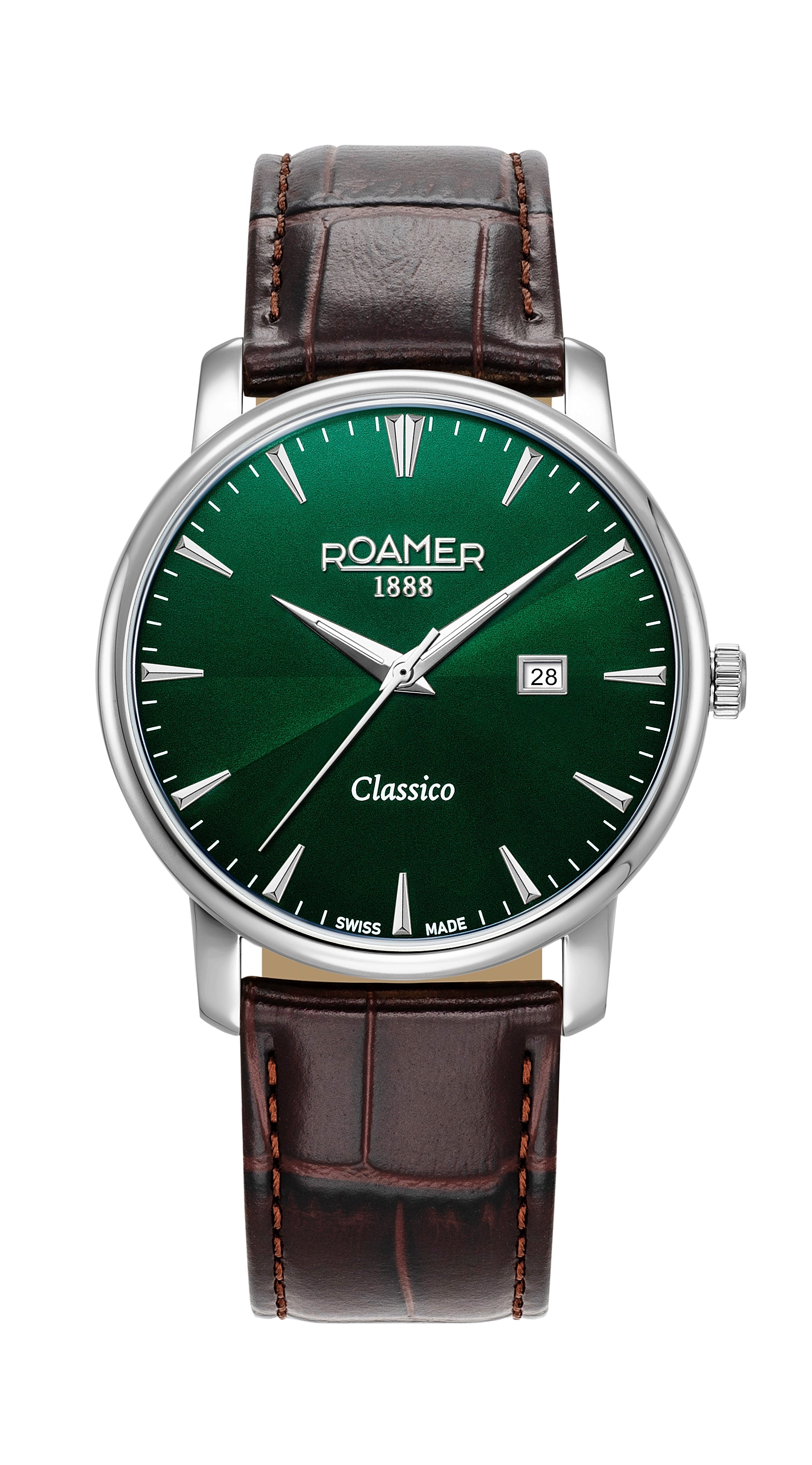 Classico Gents 40 mm Quartz Three-Hand Date Green Sunray Dial Brown Leather Strap Sapphire glass Stainless Steel swiss watch