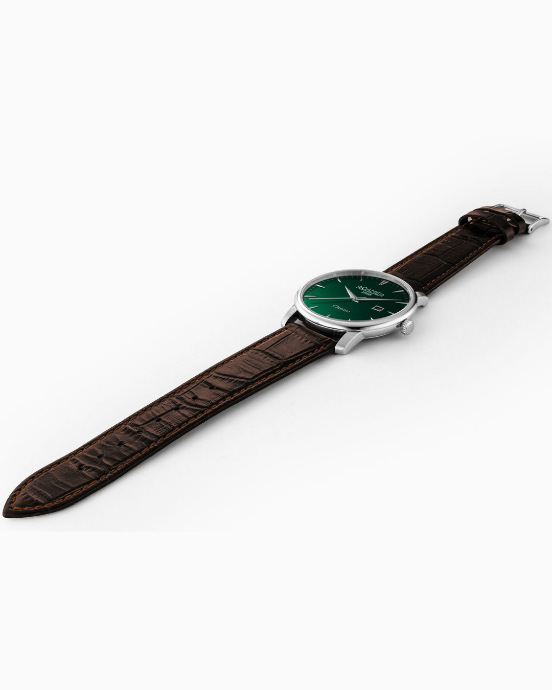 Classico Gents 40 mm Quartz Three-Hand Date Green Sunray Dial Brown Leather Strap Sapphire glass Stainless Steel swiss watch