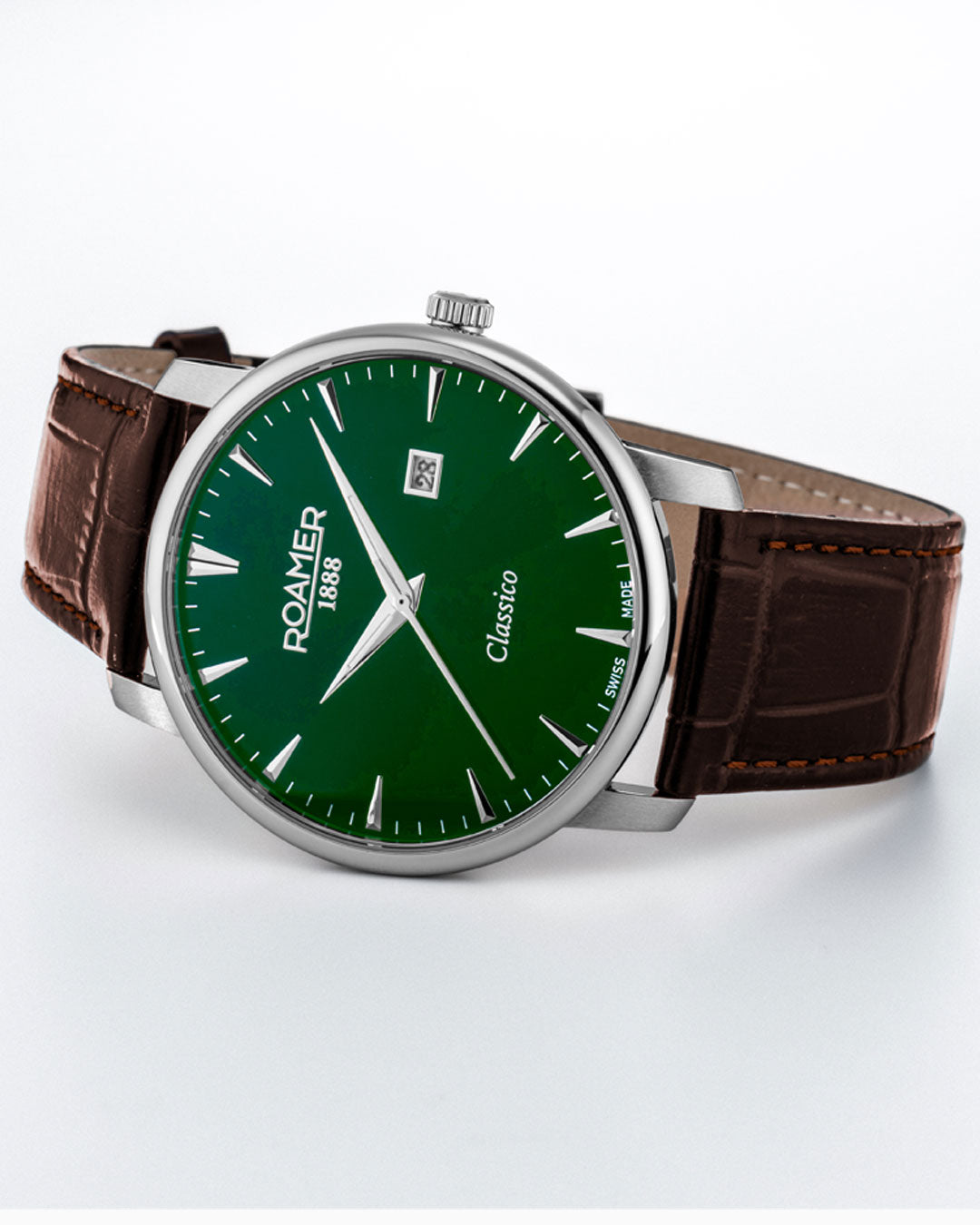 Classico Gents 40 mm Quartz Three-Hand Date Green Sunray Dial Brown Leather Strap Sapphire glass Stainless Steel swiss watch