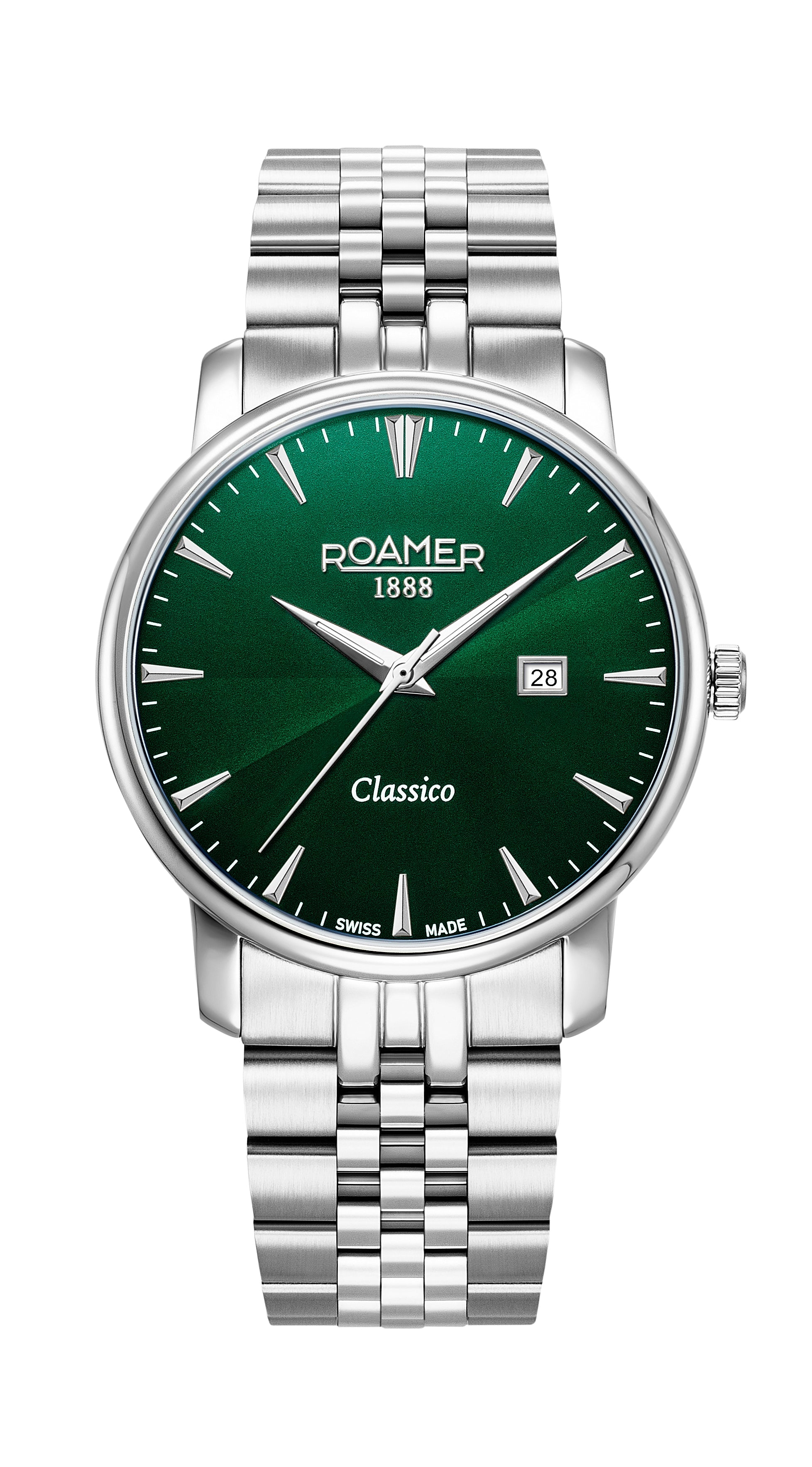 Classico Gents 40 mm Quartz Three-Hand Date Green Sunray Dial Silver Bracelet Sapphire glass Stainless Steel swiss watch
