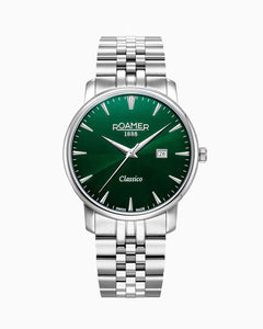 Classico Gents 40 mm Quartz Three-Hand Date Green Sunray Dial Silver Bracelet Sapphire glass Stainless Steel swiss watch