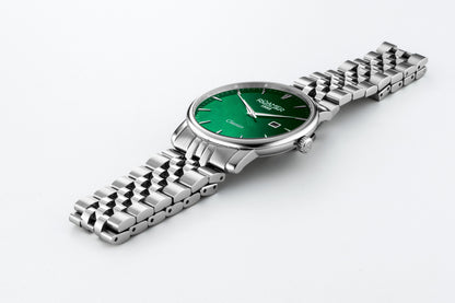 Classico Gents 40 mm Quartz Three-Hand Date Green Sunray Dial Silver Bracelet Sapphire glass Stainless Steel swiss watch