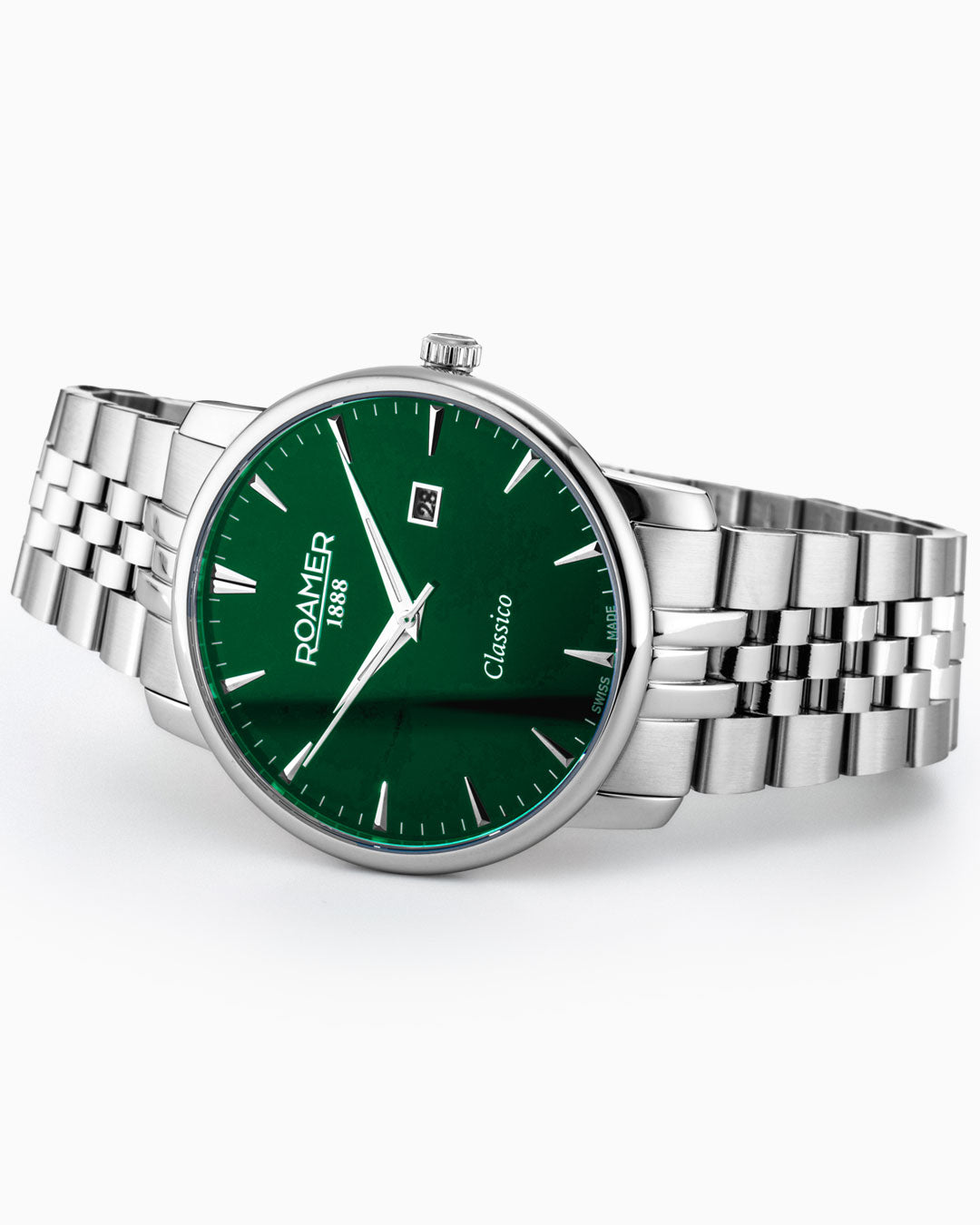 Classico Gents 40 mm Quartz Three-Hand Date Green Sunray Dial Silver Bracelet Sapphire glass Stainless Steel swiss watch