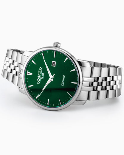 Classico Gents 40 mm Quartz Three-Hand Date Green Sunray Dial Silver Bracelet Sapphire glass Stainless Steel swiss watch