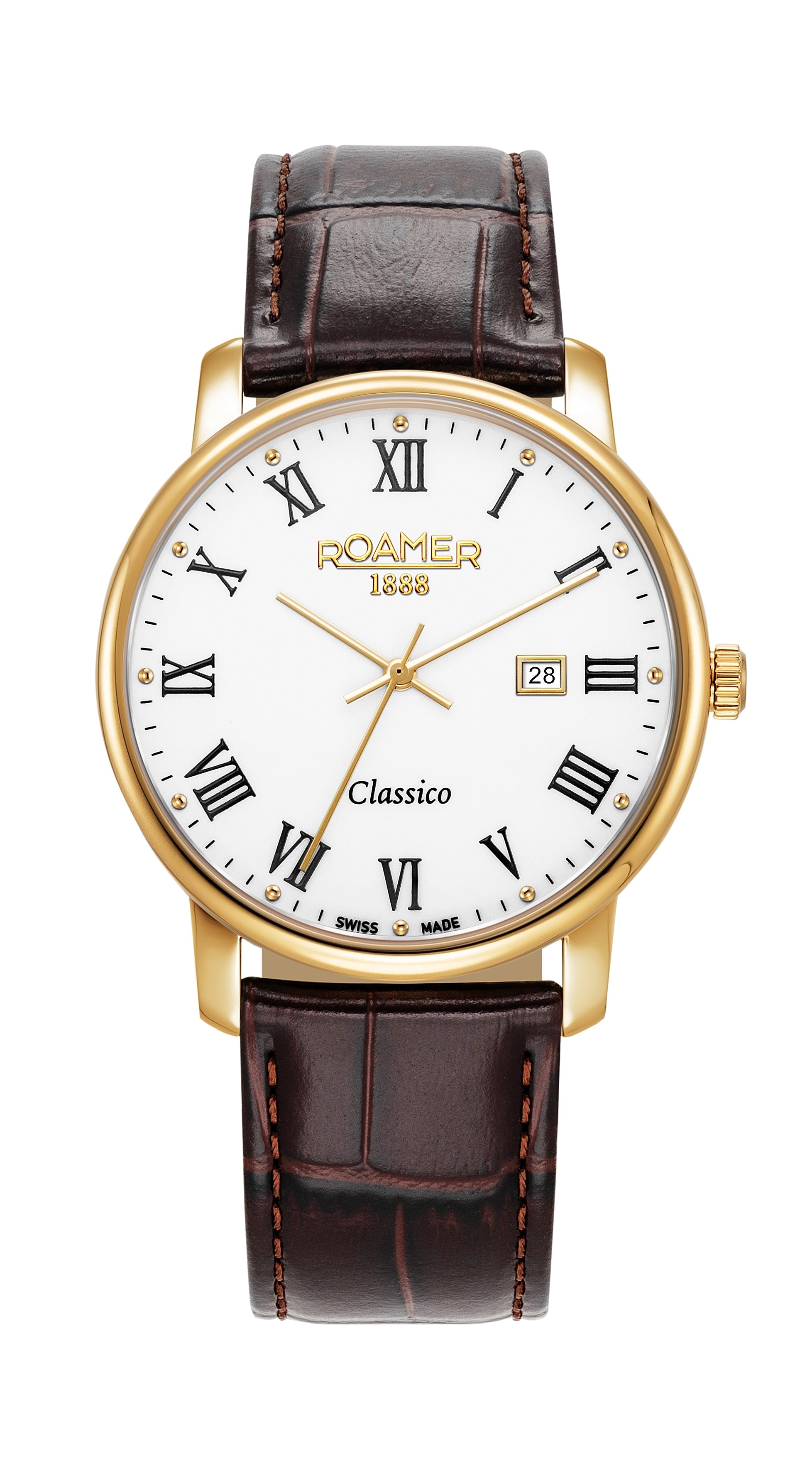 Classico Gents 40 mm Quartz Three-Hand Date White Dial Brown Leather Strap Sapphire glass Stainless Steel swiss watch