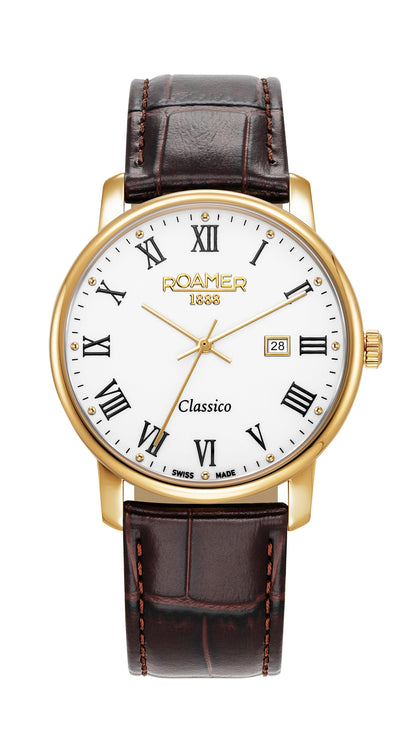 Classico Gents 40 mm Quartz Three-Hand Date White Dial Brown Leather Strap Sapphire glass Stainless Steel swiss watch