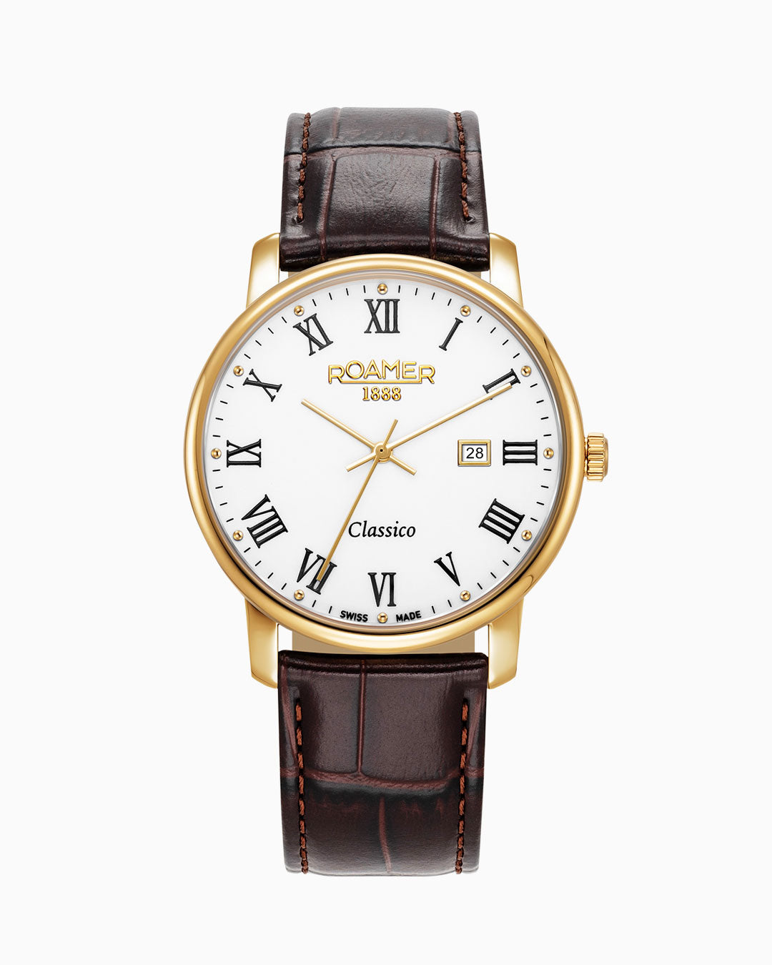 Classico Gents 40 mm Quartz Three-Hand Date White Dial Brown Leather Strap Sapphire glass Stainless Steel swiss watch