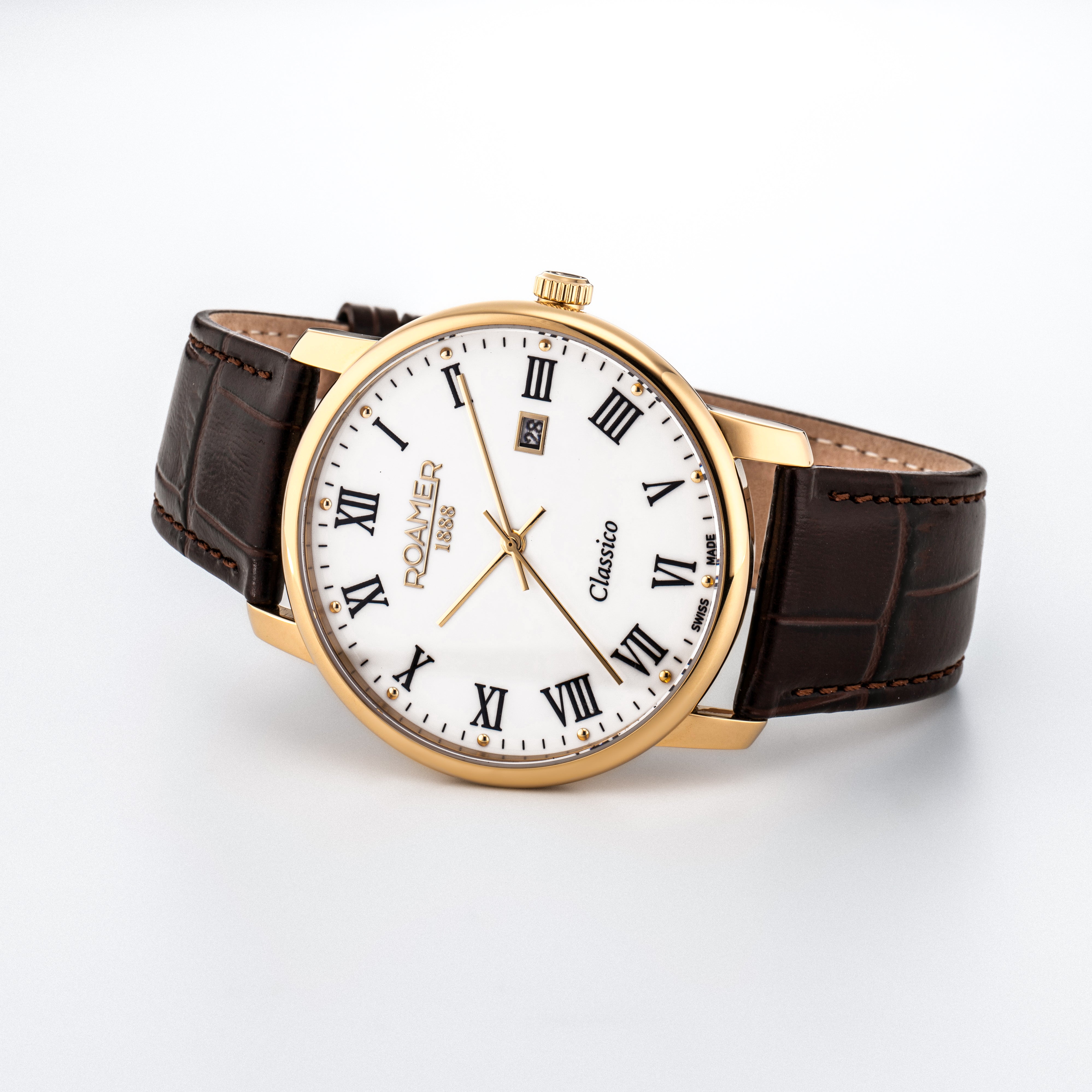 Classico Gents 40 mm Quartz Three-Hand Date White Dial Brown Leather Strap Sapphire glass Stainless Steel swiss watch