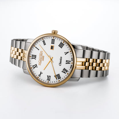 Classico Gents 40 mm Quartz Three-Hand White Dial  Date White Dial Gold-Silver Tone  Bracelet Sapphire glass Stainless Steel swiss watch