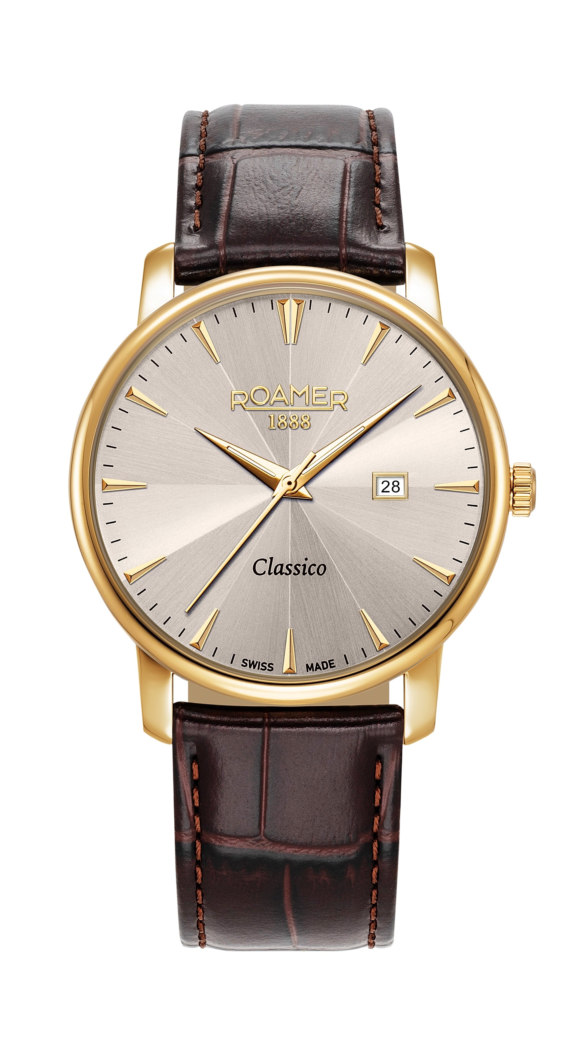 Classico Gents 40 mm Quartz Three-Hand Date Grey Sunray Dial Brown Leather Strap Sapphire glass Stainless Steel swiss watch