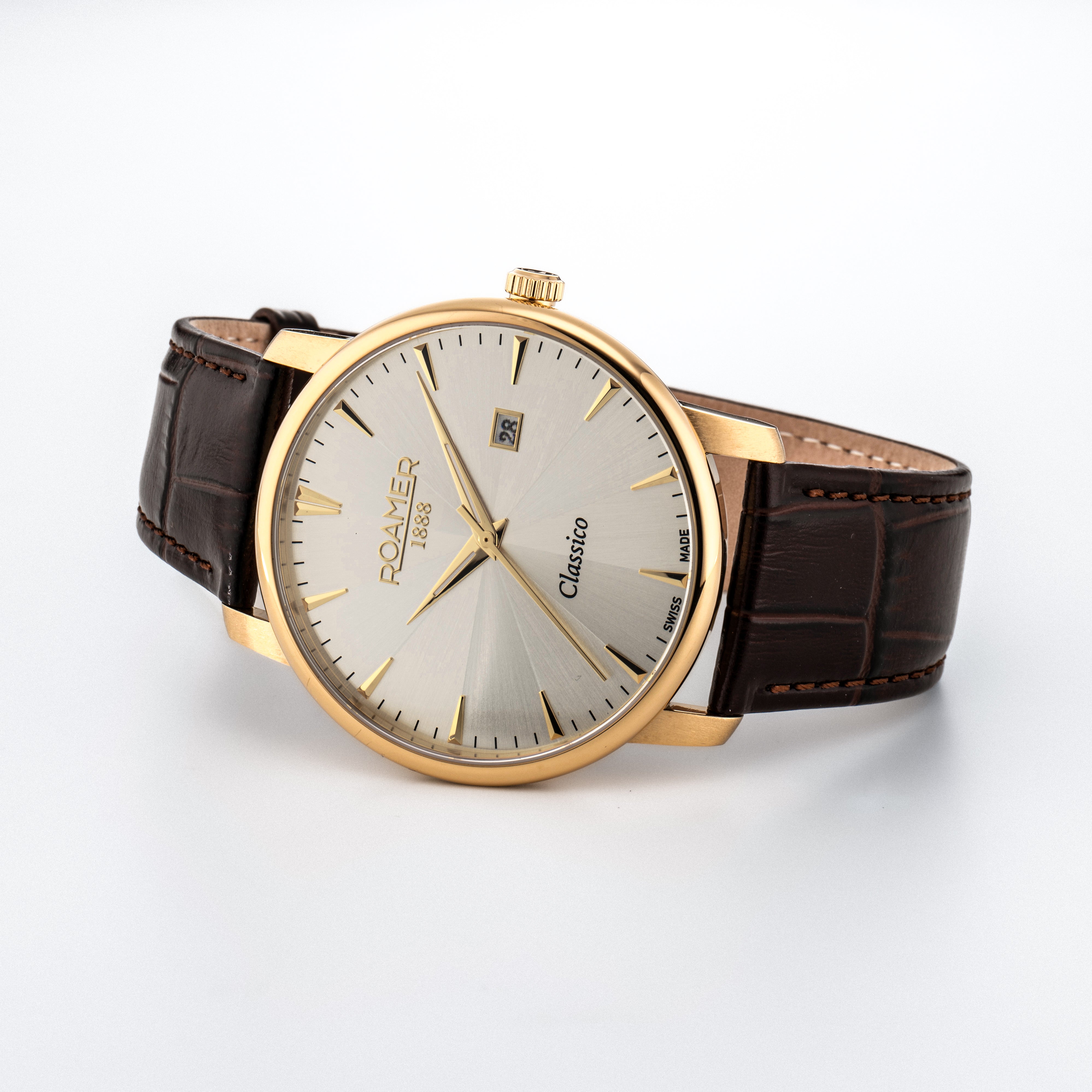 Classico Gents 40 mm Quartz Three-Hand Date Grey Sunray Dial Brown Leather Strap Sapphire glass Stainless Steel swiss watch