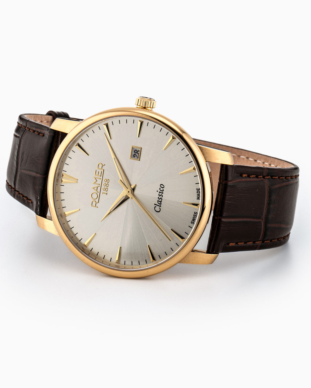 Classico Gents 40 mm Quartz Three-Hand Date Grey Sunray Dial Brown Leather Strap Sapphire glass Stainless Steel swiss watch