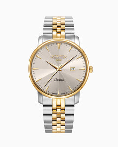 Classico Gents 40 mm Quartz Three-Hand Date Light Grey Sunray Dial Two-Tone Bracelet Sapphire glass Stainless Steel swiss watch
