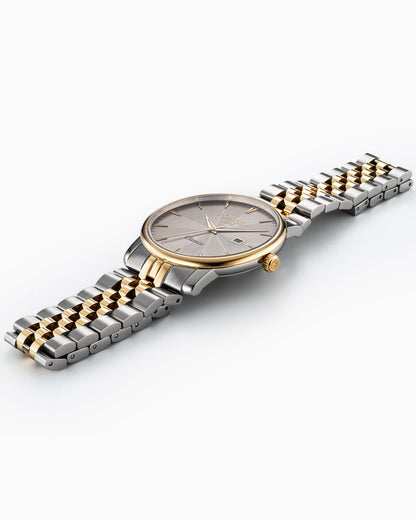 Classico Gents 40 mm Quartz Three-Hand Date Grey Sunray Dial Two-Tone Bracelet Sapphire glass Stainless Steel swiss watch