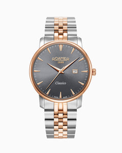 Classico Gents 40 mm Quartz Three-Hand Date Grey Sunray Dial Two-Tone Bracelet Sapphire glass Stainless Steel swiss watch