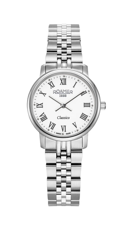 Classico Ladies 30mm Quartz Two-Hand White Dial  Silver Bracelet Sapphire glass Stainless Steel swiss watch