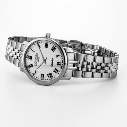 Classico Ladies 30mm Quartz Two-Hand White Dial  Silver Bracelet Sapphire glass Stainless Steel swiss watch