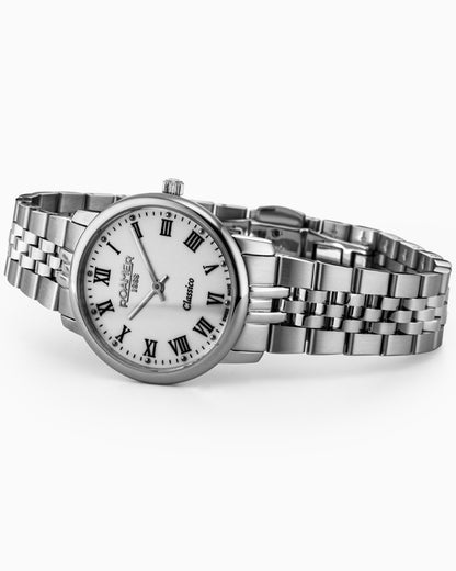 Classico Ladies 30mm Quartz Two-Hand White Dial Silver Bracelet Sapphire glass Stainless Steel swiss watch