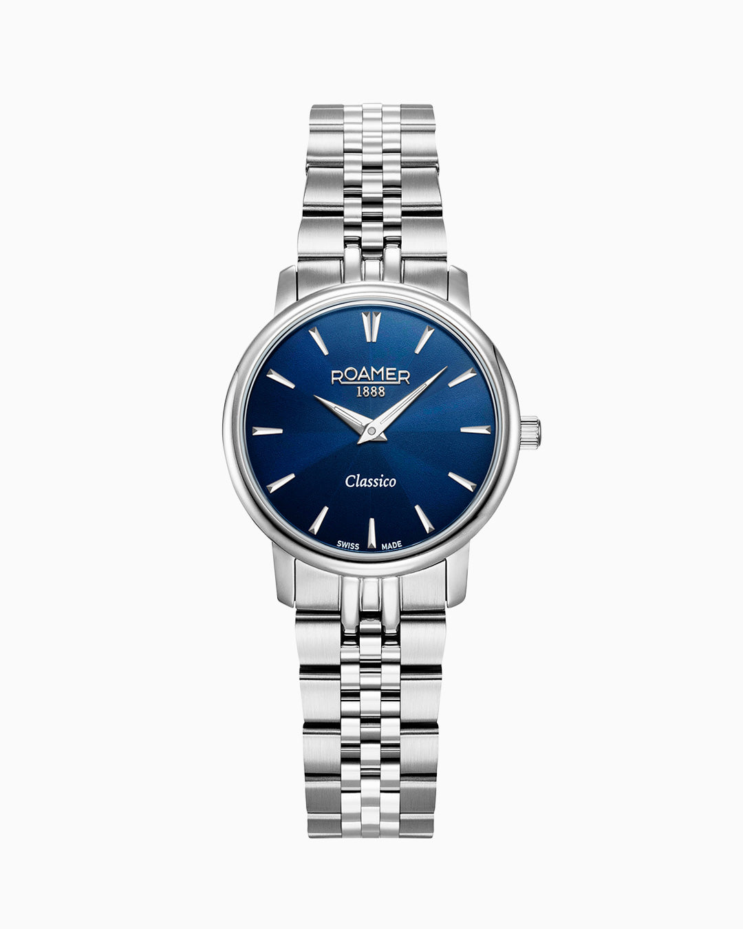 Classico Ladies 30mm Quartz Two-Hand Blue Sunray Dial Silver Bracelet Sapphire glass Stainless Steel swiss watch