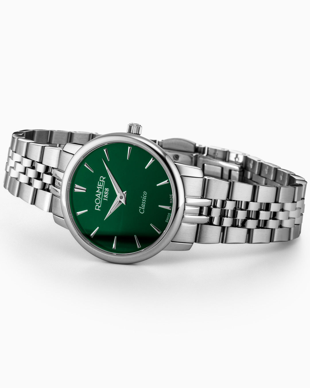 Classico Ladies 30mm Quartz Two-Hand Green Sunray Dial Silver Bracelet Sapphire glass Stainless Steel swiss watch