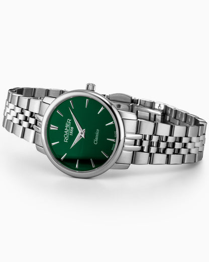 Classico Ladies 30mm Quartz Two-Hand Green Sunray Dial Silver Bracelet Sapphire glass Stainless Steel swiss watch
