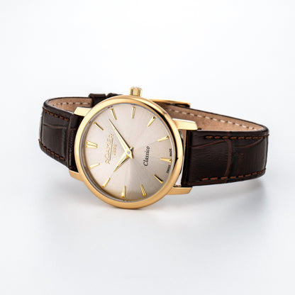 Classico Ladies 30mm Quartz Two-Hand Grey Sunray Dial  Brown Leather Strap Sapphire glass Stainless Steel swiss watch
