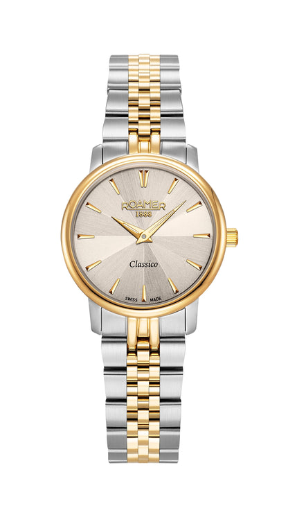 Classico Ladies 30mm Quartz Two-Hand Grey Sunray Dial  Two-Tone Bracelet Sapphire glass Stainless Steel swiss watch