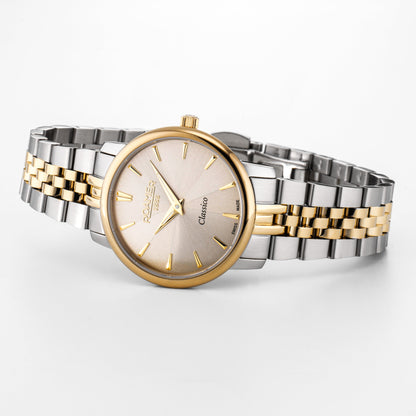 Classico Ladies 30mm Quartz Two-Hand Grey Sunray Dial  Two-Tone Bracelet Sapphire glass Stainless Steel swiss watch