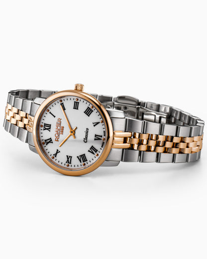 Classico Ladies 30mm Quartz Two-Hand White Dial  RoseGold-Silver Tone Bracelet Sapphire glass Stainless Steel swiss watch