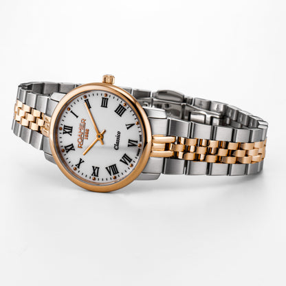 Classico Ladies 30mm Quartz Two-Hand White Dial  RoseGold-Silver Tone Bracelet Sapphire glass Stainless Steel swiss watch