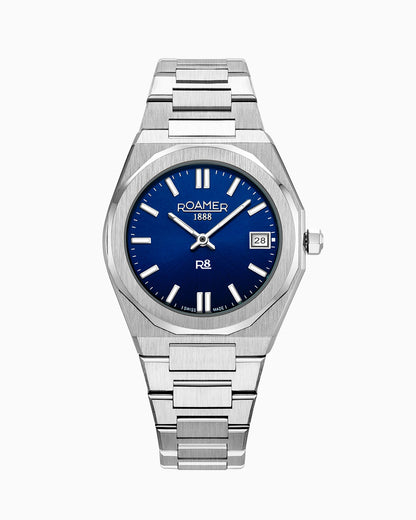 R8 Ladies 32.5mm Quartz Two-Hand Date Blue Sunray Dial Silver Bracelet Sapphire glass Stainless Steel swiss watch