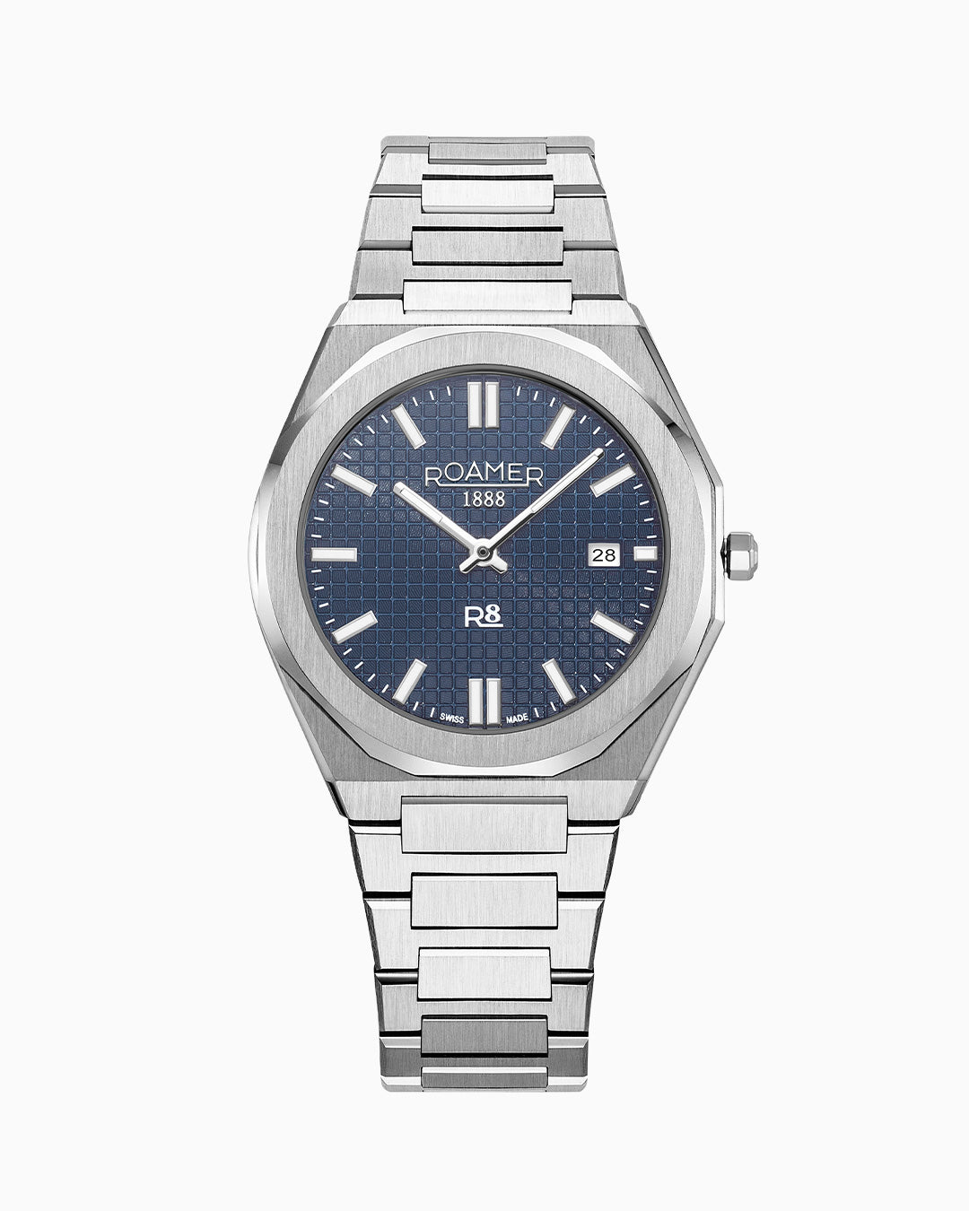 R8 Gents 41 mm Quartz Three Hand Date Blue Dial Silver Bracelet Sapphire glass Stainless Steel swiss watch