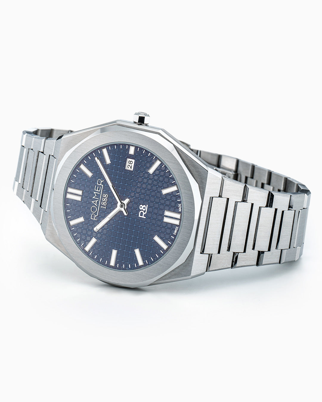 R8 Gents 41 mm Quartz Three Hand Date Blue Dial Silver Bracelet Sapphire glass Stainless Steel swiss watch