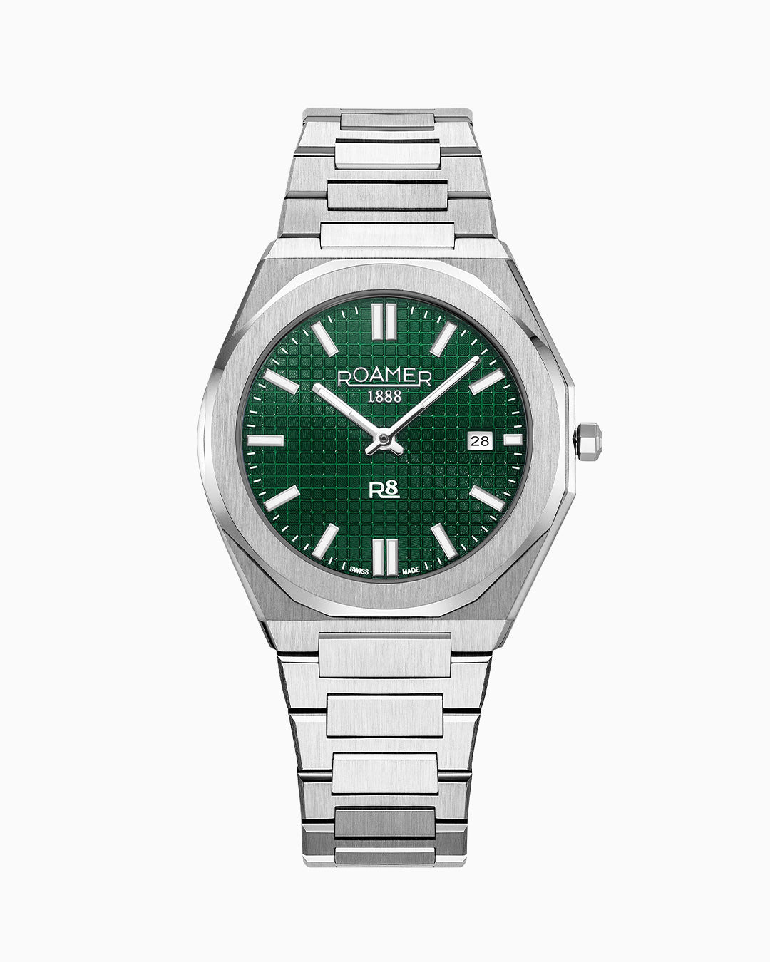 R8 Gents 41 mm Quartz Three Hand Date Green Dial Silver Bracelet Sapphire glass Stainless Steel swiss watch