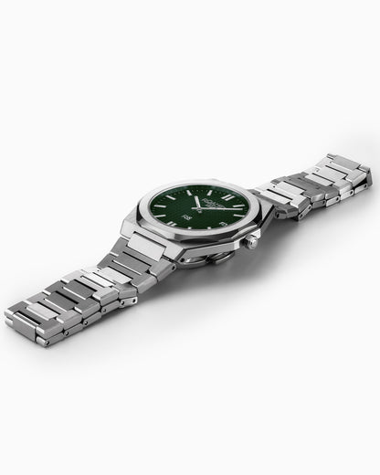 R8 Gents 41 mm Quartz Three Hand Date Green Dial Silver Bracelet Sapphire glass Stainless Steel swiss watch