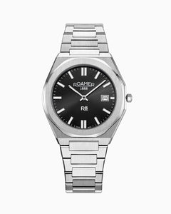 R8 Gents 41mm Quartz Three-Hand Date Black Sunray Dial Silver Bracelet Sapphire glass Stainless Steel swiss watch