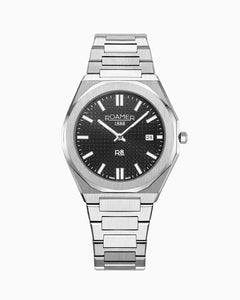 R8 Gents 41 mm Quartz Three Hand Date Black Dial Silver Bracelet Sapphire glass Stainless Steel swiss watch