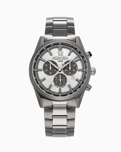 Helios Power 43.5mm Solar Powered Chronograph Date Silver Dial Gun Color Bracelet Sapphire Glass Titanium Swiss Watch