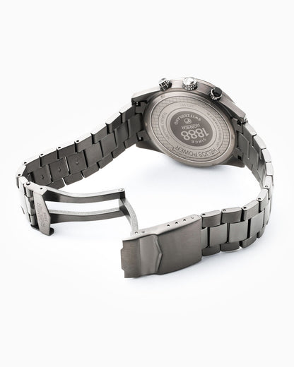 Helios Power 43.5mm Solar powered Chronograph Date Gun color Bracelet Sapphire glass Stainless Steel swiss watch