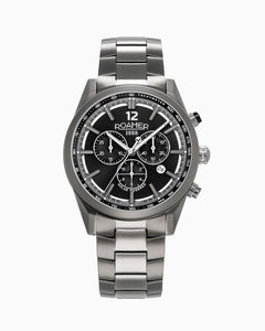 Helios Power 43.5mm Solar Powered Chronograph Date Black Sunray Gun Color Bracelet Sapphire Glass Titanium Swiss Watch