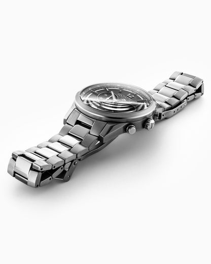 Helios Power 43.5mm Solar Powered Chronograph Date Black Sunray Gun Color Bracelet Sapphire Glass Titanium Swiss Watch