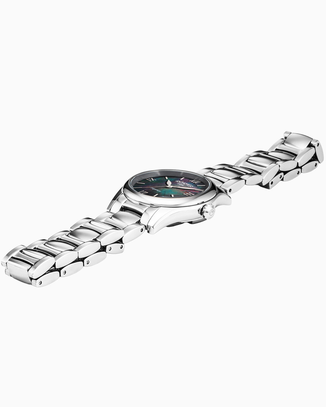 Eleganza 30mm Quartz Three-Hand Date Black Mop Dial Silver Bracelet Sapphire glass Stainless Steel swiss watch