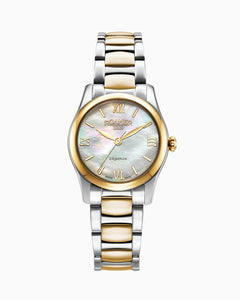 Eleganza 30mm Quartz Three-Hand Date White MOP Two-Tone Bracelet Sapphire glass Stainless Steel swiss watch