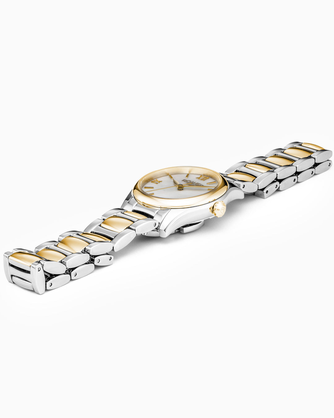Eleganza 30mm Quartz Three-Hand Date White MOP Two-Tone Bracelet Sapphire glass Stainless Steel swiss watch